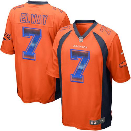 Broncos #7 John Elway Orange Team Color Men's Stitched Limited Strobe Jersey