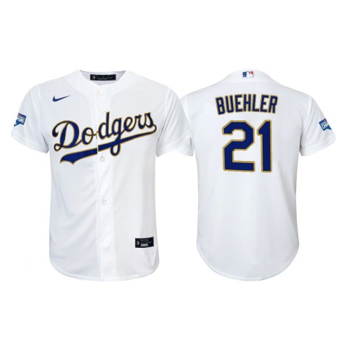 Los Angeles Los Angeles Dodgers #21 Walker Buehler Youth 2021 Gold Program World Series Champions Jersey Whtie Youth