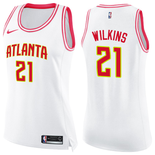 Atlanta Hawks #21 Dominique Wilkins White/Pink Womens Swingman Fashion Jersey Womens