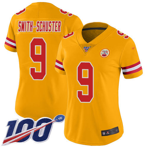Chiefs #9 JuJu Smith-Schuster Gold Women's Stitched Limited Inverted Legend 100th Season Jersey
