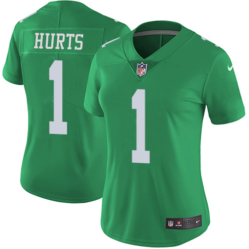 Eagles #1 Jalen Hurts Green Women's Stitched Limited Rush Jersey