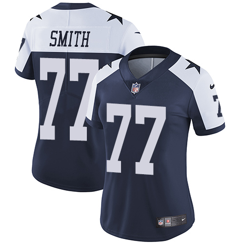 Dallas Cowboys #77 Tyron Smith Navy Blue Thanksgiving Women's Stitched Vapor Untouchable Limited Throwback Jersey Womens