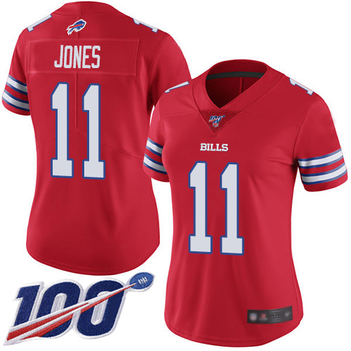 Buffalo Bills #11 Zay Jones Red Women's Stitched Limited Rush 100th Season Jersey Womens