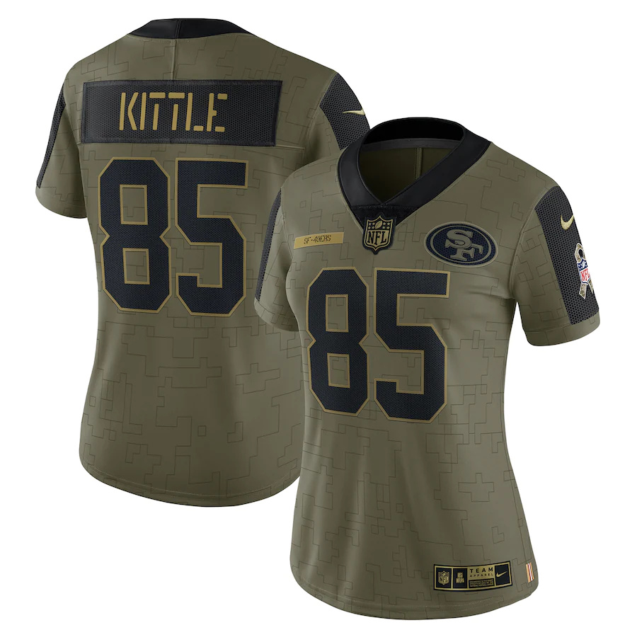 San Francisco 49ers #85 George Kittle Olive Women's 2021 Salute To Service Limited Player Jersey