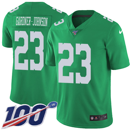 Eagles #23 C.J. Gardner-Johnson Green Youth Stitched Limited Rush 100th Season Jersey