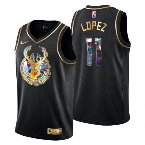 Milwaukee Milwaukee Bucks #11 Brook Lopez Mens Golden Edition Diamond Logo 2021/22 Swingman Jersey - Black Mens