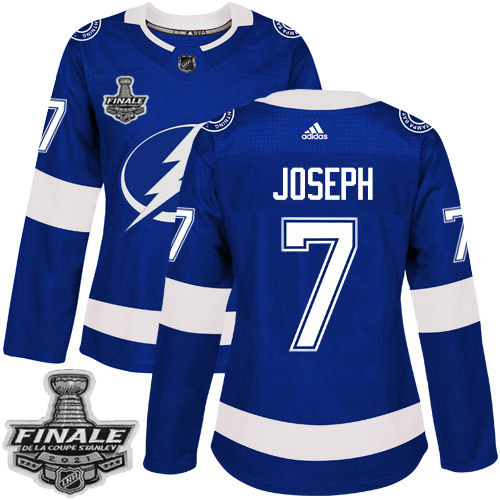 Adidas Tampa Bay Lightning #7 Mathieu Joseph Blue Home Authentic Women's 2021 Stanley Cup Final Patch Jersey Womens