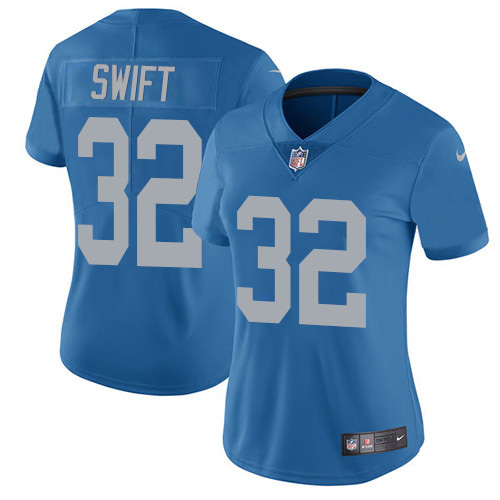 Detroit Lions #32 D'Andre Swift Blue Throwback Women's Stitched Vapor Untouchable Limited Jersey Womens