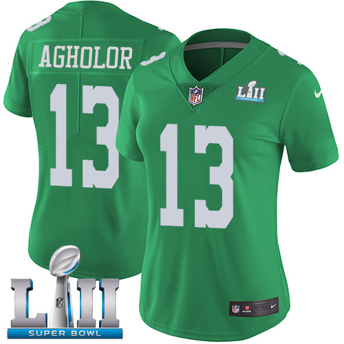 Philadelphia Eagles #13 Nelson Agholor Green Super Bowl LII Women's Stitched Limited Rush Jersey Womens