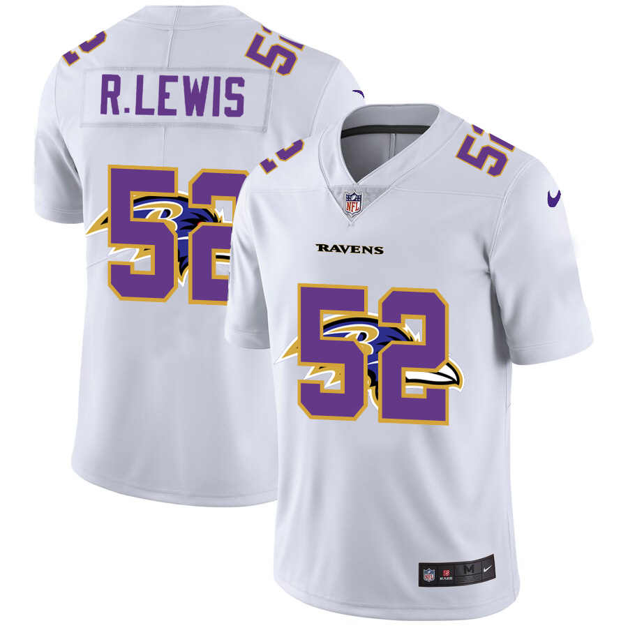Baltimore Ravens #52 Ray Lewis White Men's Team Logo Dual Overlap Limited Jersey