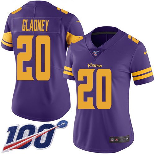 Minnesota Vikings #20 Jeff Gladney Purple Women's Stitched Limited Rush 100th Season Jersey Womens