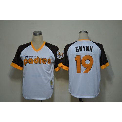 Mitchell And Ness San Diego Padres #19 Tony Gwynn White Throwback Stitched Jersey Men's