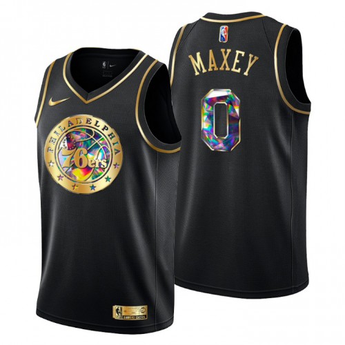 Philadelphia Philadelphia 76ers #0 Tyrese Maxey Mens Golden Edition Diamond Logo 2021/22 Swingman Jersey - Black Mens