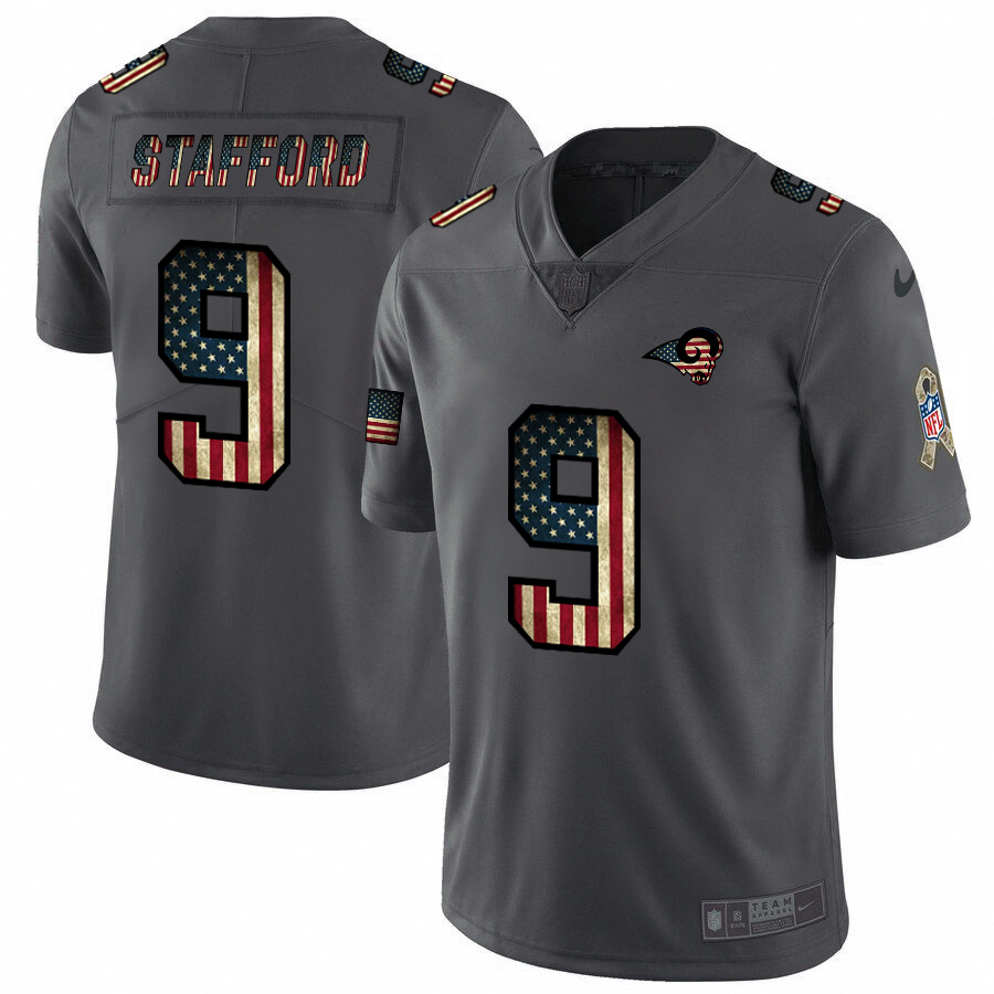Los Angeles Rams #9 Matthew Stafford 2018 Salute To Service Retro USA Flag Limited Jersey