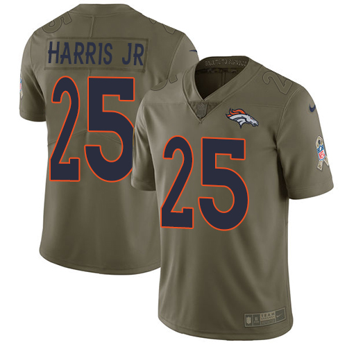 Denver Broncos #25 Chris Harris Jr Olive Men's Stitched Limited 2017 Salute to Service Jersey Men's