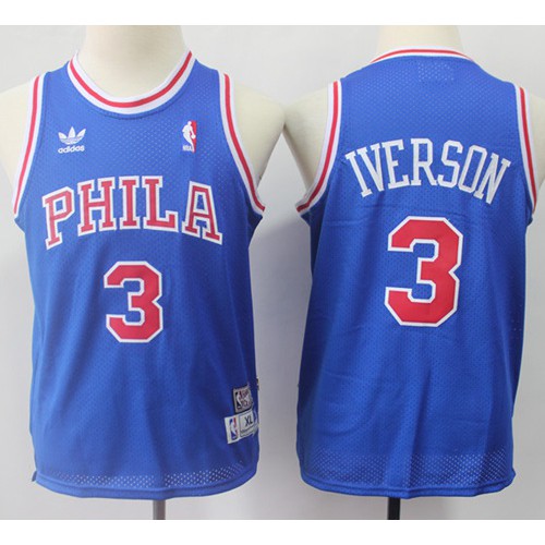 Philadelphia 76ers #3 Allen Iverson Blue Throwback Stitched Youth Jersey Youth