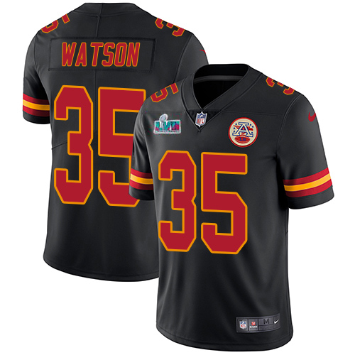 Chiefs #35 Jaylen Watson Black Super Bowl LVII Patch Men's Stitched Limited Rush Jersey