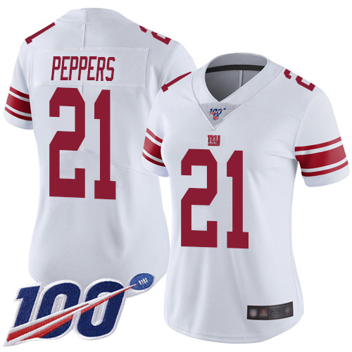 New York Giants #21 Jabrill Peppers White Women's Stitched 100th Season Vapor Limited Jersey Womens