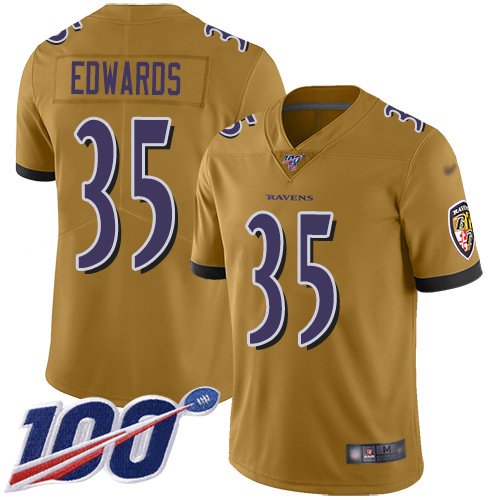 Baltimore Ravens #35 Gus Edwards Gold Youth Stitched Limited Inverted Legend 100th Season Jersey Youth