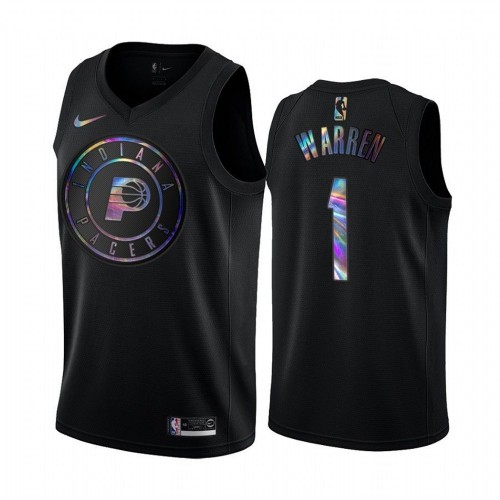 Indiana Pacers #1 T.J. Warren Mens Iridescent Holographic Collection Jersey - Black Mens