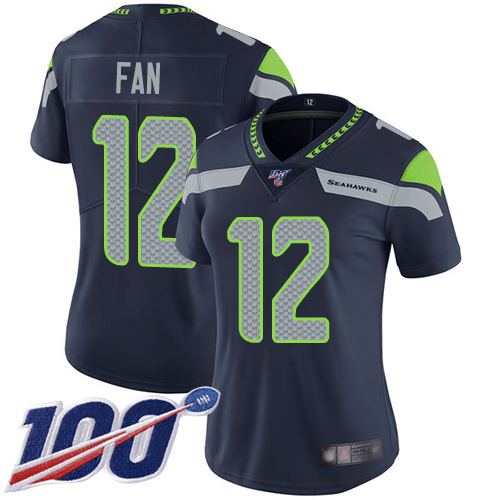 Seahawks #12 Fan Steel Blue Team Color Women's Stitched 100th Season Vapor Limited Jersey