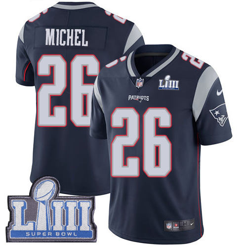 New England Patriots #26 Sony Michel Navy Blue Team Color Super Bowl LIII Bound Men's Stitched Vapor Untouchable Limited Jersey Men's