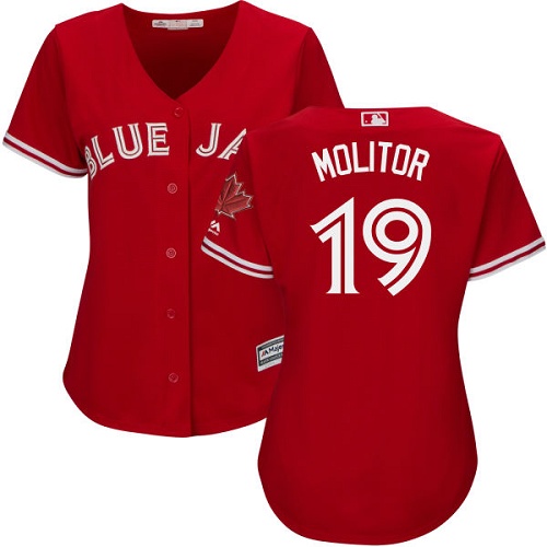 Toronto Blue Jays #19 Paul Molitor Red Canada Day Women's Stitched Jersey Womens