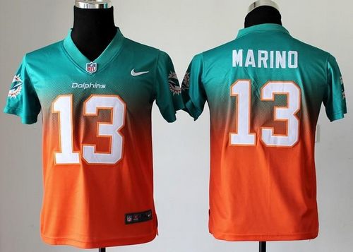 Dolphins #13 Dan Marino Aqua Green/Orange Youth Stitched Elite Fadeaway Fashion Jersey