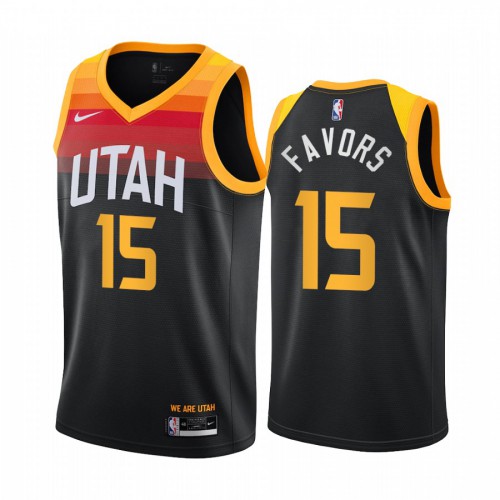 Utah Jazz #15 Derrick Favors Black Swingman 2020-21 City Edition Jersey Mens