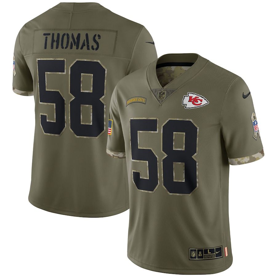 Kansas City Chiefs #58 Derrick Thomas Men's 2022 Salute To Service Limited Jersey - Olive