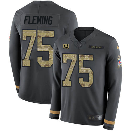 New York Giants #75 Cameron Fleming Anthracite Salute to Service Youth Stitched Limited Therma Long Sleeve Jersey Youth