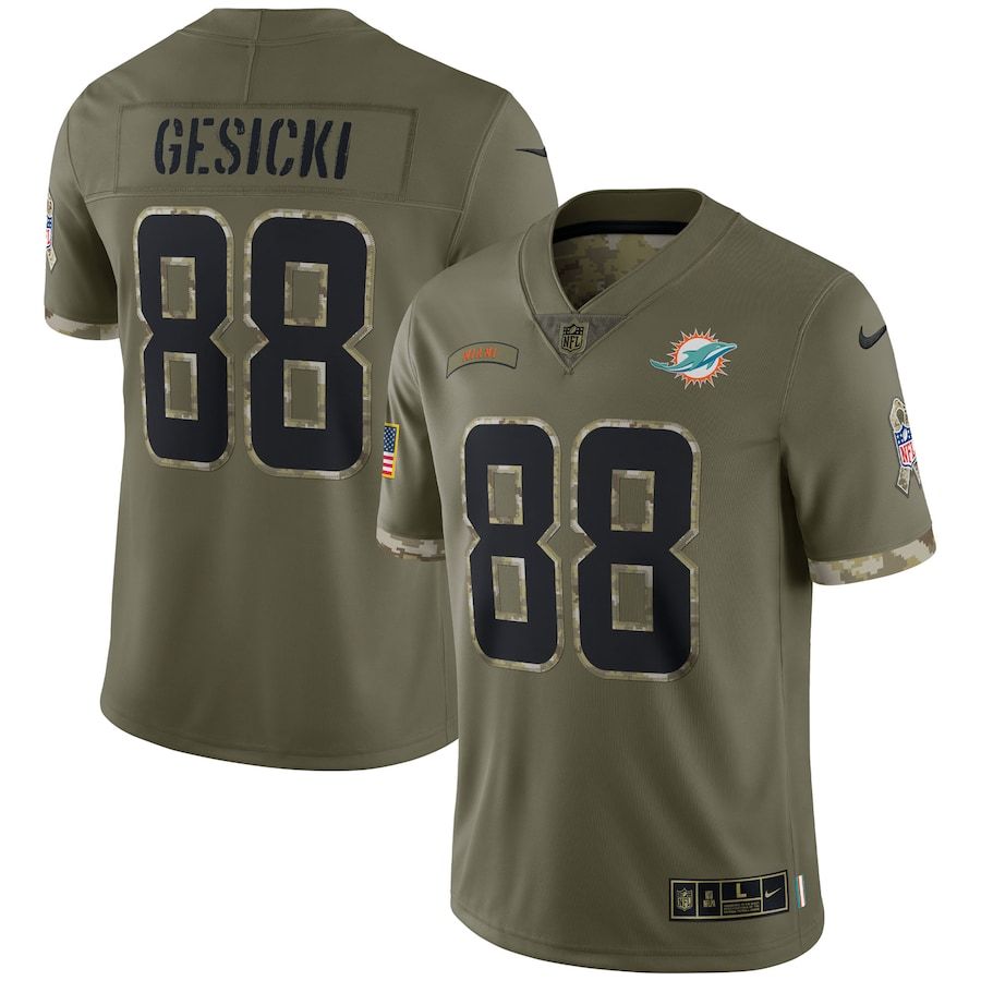 Miami Dolphins #88 Mike Gesicki Men's 2022 Salute To Service Limited Jersey - Olive