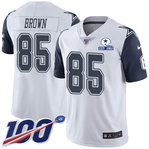 Dallas Cowboys #85 Noah Brown White Men's Stitched With Established In 1960 Patch Limited Rush 100th Season Jersey Men's