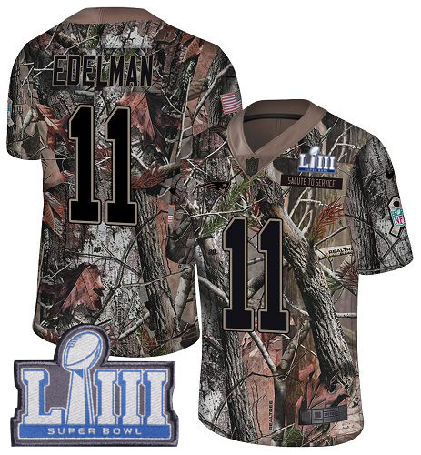 Patriots #11 Julian Edelman Camo Super Bowl LIII Bound Youth Stitched Limited Rush Realtree Jersey