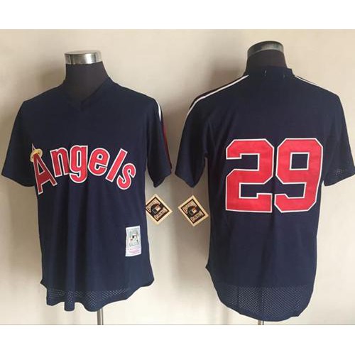 Mitchell And Ness 1984 Los Angeles Angels of Anaheim #29 Rod Carew Navy Blue Throwback Stitched Jersey Men's