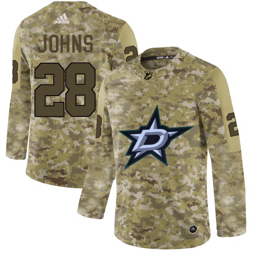 Adidas Dallas Stars #28 Stephen Johns Camo Authentic Stitched Jersey Men's