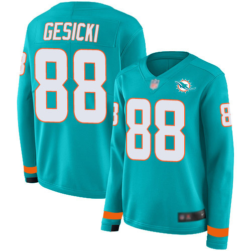 Dolphins #88 Mike Gesicki Aqua Green Team Color Women's Stitched Limited Therma Long Sleeve Jersey