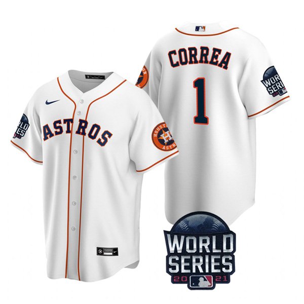 Houston Astros #1 Carlos Correa Men's 150th Anniversary 2021 World Series Game Jersey - White