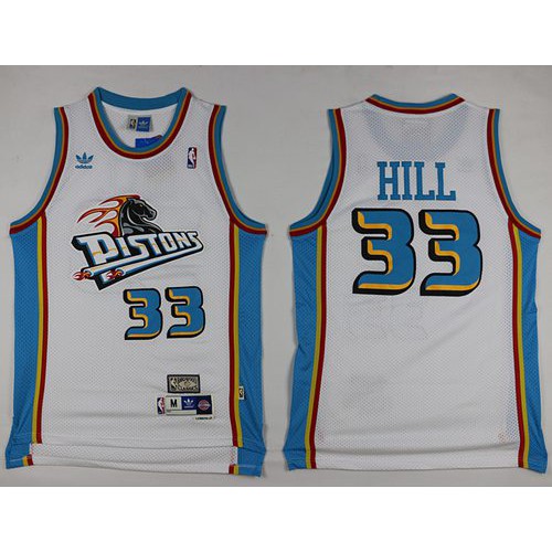 Detroit Pistons #33 Grant Hill White Throwback Stitched Jersey Mens