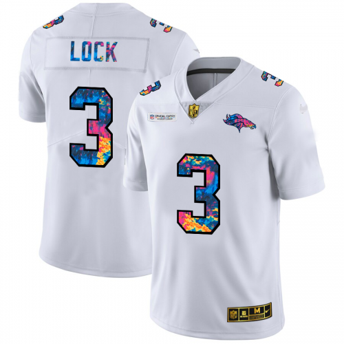 Denver Denver Broncos #3 Drew Lock Men's White Multi-Color 2020 Crucial Catch Limited Jersey Men's