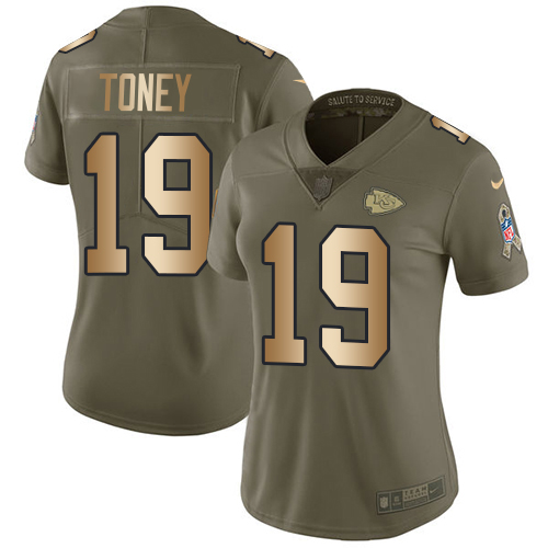 Chiefs #19 Kadarius Toney Olive/Gold Women's Stitched Limited 2017 Salute To Service Jersey