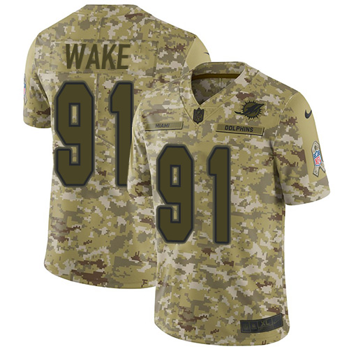 Miami Dolphins #91 Cameron Wake Camo Youth Stitched Limited 2018 Salute to Service Jersey Youth