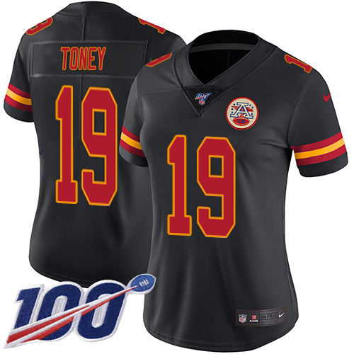 Chiefs #19 Kadarius Toney Black Women's Stitched Limited Rush 100th Season Jersey