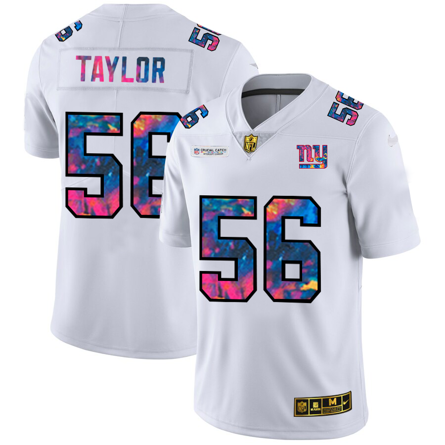 New York Giants #56 Lawrence Taylor Men's White Multi-Color 2020 Crucial Catch Limited Jersey