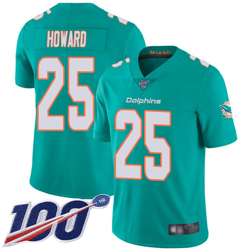 Miami Dolphins #25 Xavien Howard Aqua Green Team Color Men's Stitched 100th Season Vapor Limited Jersey Men's
