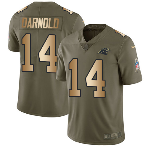 Panthers #14 Sam Darnold Olive/Gold Youth Stitched Limited 2017 Salute To Service Jersey