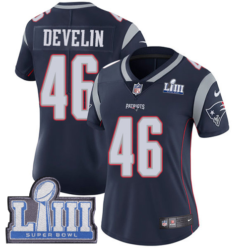 New England Patriots #46 James Develin Navy Blue Team Color Super Bowl LIII Bound Women's Stitched Vapor Untouchable Limited Jersey Womens