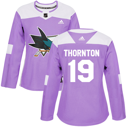 Adidas San Jose Sharks #19 Joe Thornton Purple Authentic Fights Cancer Women's Stitched Jersey Womens