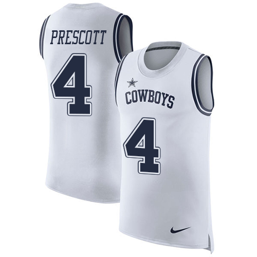 Cowboys #4 Dak Prescott White Men's Stitched Limited Rush Tank Top Jersey