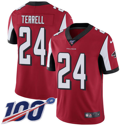 Atlanta Falcons #24 A.J. Terrell Red Team Color Youth Stitched 100th Season Vapor Untouchable Limited Jersey Youth